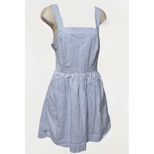 J Crew‎  Seersucker Dress Size Medium Blue White  Open Back Tie Back